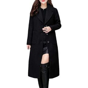 Hacikis Womens Wool Blend Single Breasted Notched Collar Winter Pea Trench Coat with Pockets