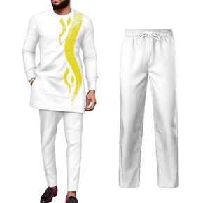 UOUNUT Dashiki for Men African Clothing 2 Piece Sets Long Sleeve Shirt and Troursers Fashion Hot-stamping African Outfits