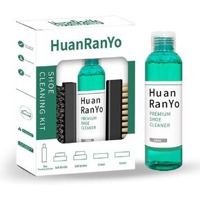 مجموعة تنظيف الأحذية الرياضية HuanRanYo | منظف ​​أحذية فاخر 4 أونصة، فرشتان، وممحايتان | آمن على جميع الأقمشة - مناسب للأحذية البيضاء، والأحذية الرياضية، والأحذية طويلة الرقبة، والقماش، وجلد النوبوك in Kuwait