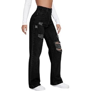 SweatyRocks Women's High Waisted Ripped Boyfriend Jeans Distressed Denim Pants with Pockets in Saudi Arabia