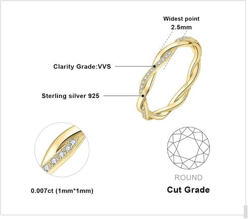 JewelryPalace Love Rope Infinity Cubic Zirconia Wedding Band for Women, Twisted 14K White Yellow Rose Gold 925 Sterling Silver Promise Ring for Her, Wave Simulated Diamond Anniversary Stackable Rings in Kuwait