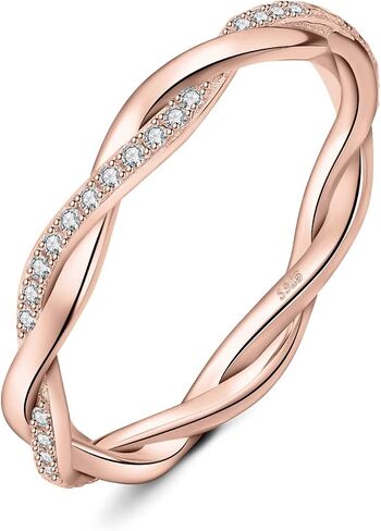 JewelryPalace Love Rope Infinity Cubic Zirconia Wedding Band for Women, Twisted 14K White Yellow Rose Gold 925 Sterling Silver Promise Ring for Her, Wave Simulated Diamond Anniversary Stackable Rings in Saudi Arabia