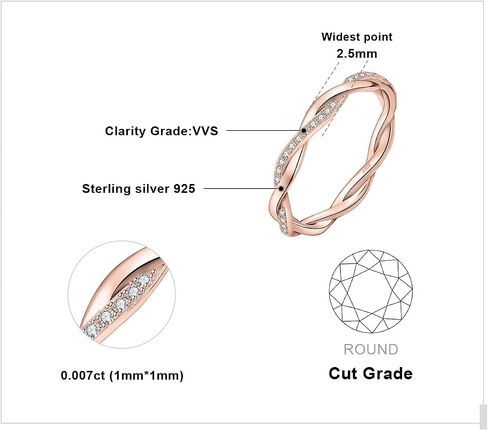 JewelryPalace Love Rope Infinity Cubic Zirconia Wedding Band for Women, Twisted 14K White Yellow Rose Gold 925 Sterling Silver Promise Ring for Her, Wave Simulated Diamond Anniversary Stackable Rings in Saudi Arabia
