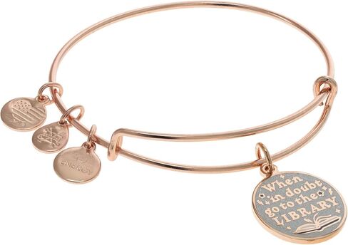 Alex and Ani Harry Potter Go to the Library Expandable Charm Bangle Bracelet, Shiny Rose Gold Finish, Multi-Colored, 2 to 3.5 in, One Size, Brass, no gemstone in Saudi Arabia
