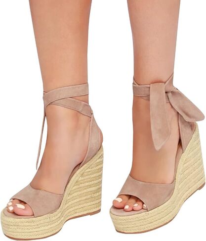 Womens Espadrilles Wedges Sandals Heels Open Toe Tie Lace Up Platform Ankle Strap Summer Dress Shoes in Saudi Arabia
