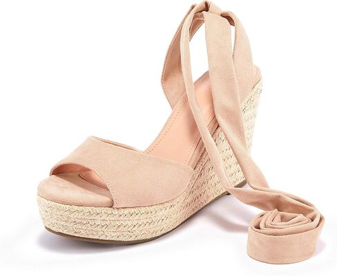 Womens Espadrilles Wedges Sandals Heels Open Toe Tie Lace Up Platform Ankle Strap Summer Dress Shoes in Saudi Arabia