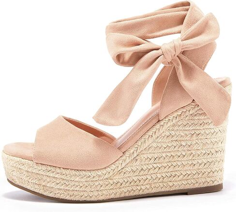Womens Espadrilles Wedges Sandals Heels Open Toe Tie Lace Up Platform Ankle Strap Summer Dress Shoes in Saudi Arabia
