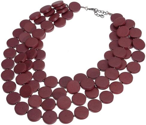 Colorful Beaded Necklace for Women,Chunky Wooden Bib Choker Necklace,Statement African Jewelry,Multicolor Maroon Blue Fashion Collar Necklace Gifts in Saudi Arabia