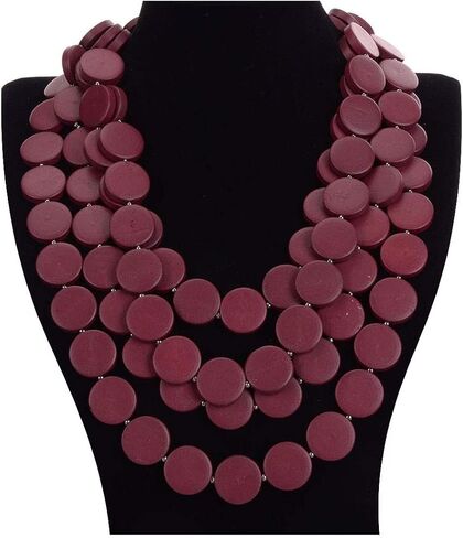 Colorful Beaded Necklace for Women,Chunky Wooden Bib Choker Necklace,Statement African Jewelry,Multicolor Maroon Blue Fashion Collar Necklace Gifts in Saudi Arabia