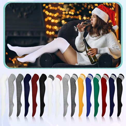Syhood 36 Pairs over Knee Thigh Socks Thigh High Socks for Women Leg Warmer High Socks Long Stocking for Winter Daily Wear in Saudi Arabia