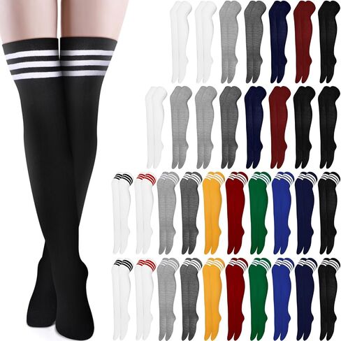 Syhood 36 Pairs over Knee Thigh Socks Thigh High Socks for Women Leg Warmer High Socks Long Stocking for Winter Daily Wear in Saudi Arabia