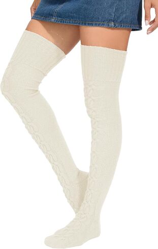 YELAIVP Women's Thigh High Socks Over Knee Cable Knit Boot Stockings Winter Long Warm Leg Warmers in Saudi Arabia