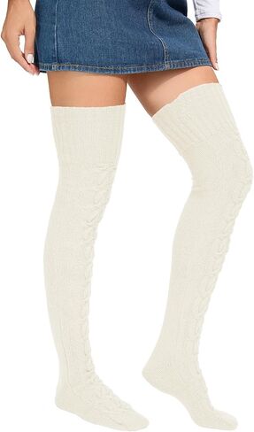 YELAIVP Women's Thigh High Socks Over Knee Cable Knit Boot Stockings Winter Long Warm Leg Warmers in Saudi Arabia