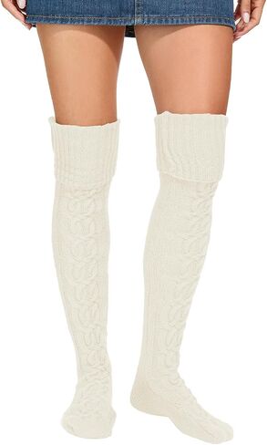 YELAIVP Women's Thigh High Socks Over Knee Cable Knit Boot Stockings Winter Long Warm Leg Warmers in Saudi Arabia