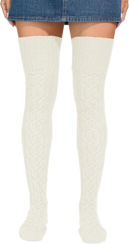 YELAIVP Women's Thigh High Socks Over Knee Cable Knit Boot Stockings Winter Long Warm Leg Warmers in Saudi Arabia