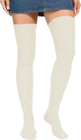 YELAIVP Women's Thigh High Socks Over Knee Cable Knit Boot Stockings Winter Long Warm Leg Warmers in Saudi Arabia