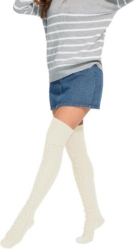 YELAIVP Women's Thigh High Socks Over Knee Cable Knit Boot Stockings Winter Long Warm Leg Warmers in Saudi Arabia