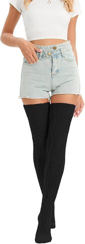 YELAIVP Women's Thigh High Socks Over Knee Cable Knit Boot Stockings Winter Long Warm Leg Warmers in Kuwait