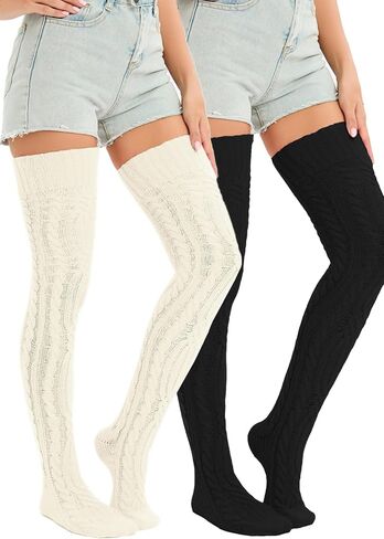 YELAIVP Women's Thigh High Socks Over Knee Cable Knit Boot Stockings Winter Long Warm Leg Warmers in Kuwait