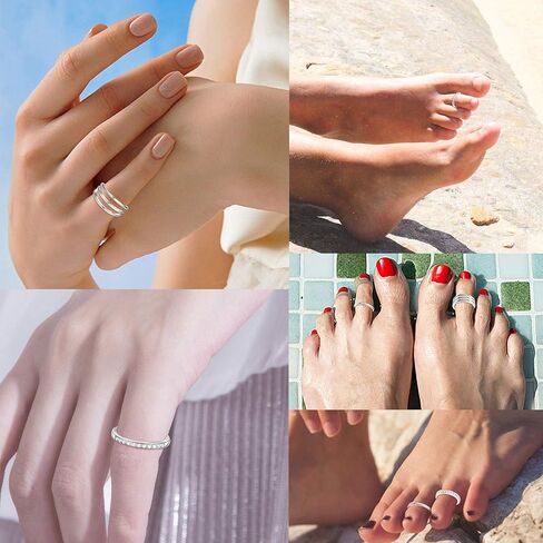 Sllaiss 3PCS 925 الفضة الاسترليني خواتم اصبع القدم للنساء الذهب الأبيض مطلي رقيقة خواتم المفصل الخنصر قابل للتعديل مفتوحة مكعب زركونيا اصبع القدم خواتم مجموعة مجوهرات القدم in Kuwait