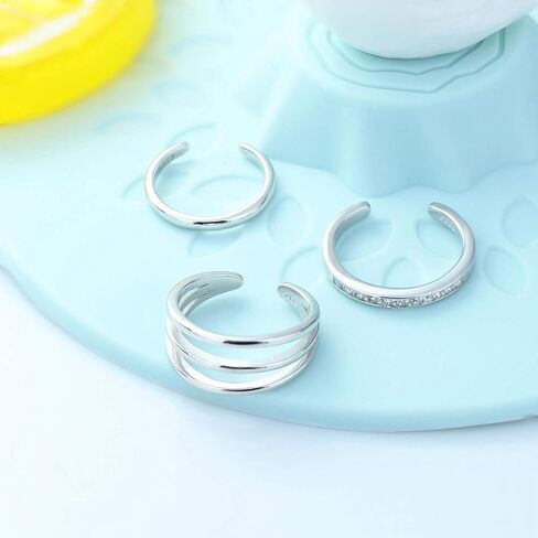 Sllaiss 3PCS 925 الفضة الاسترليني خواتم اصبع القدم للنساء الذهب الأبيض مطلي رقيقة خواتم المفصل الخنصر قابل للتعديل مفتوحة مكعب زركونيا اصبع القدم خواتم مجموعة مجوهرات القدم in Kuwait