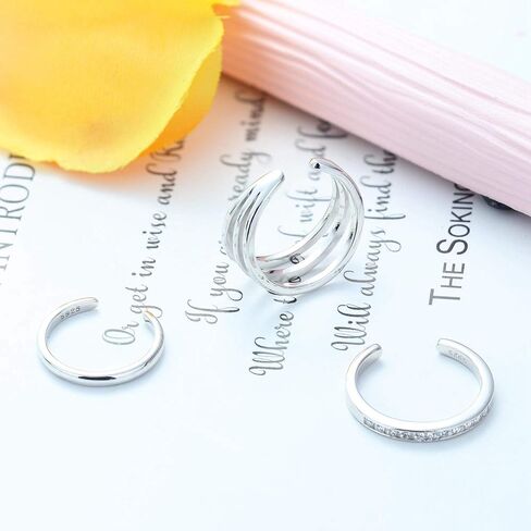 Sllaiss 3PCS 925 الفضة الاسترليني خواتم اصبع القدم للنساء الذهب الأبيض مطلي رقيقة خواتم المفصل الخنصر قابل للتعديل مفتوحة مكعب زركونيا اصبع القدم خواتم مجموعة مجوهرات القدم in Kuwait
