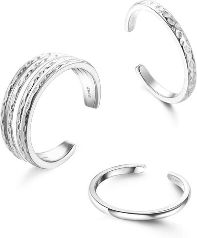 MUSECLOUD Toe Rings 925 Sterling Silver Daisy Toe Rings for Women Vintage Flower Tail Knuckle Ring Summer Beach Foot Jewelry Set Simple Adjustable Open Toe Band Ring 3Pcs in Kuwait