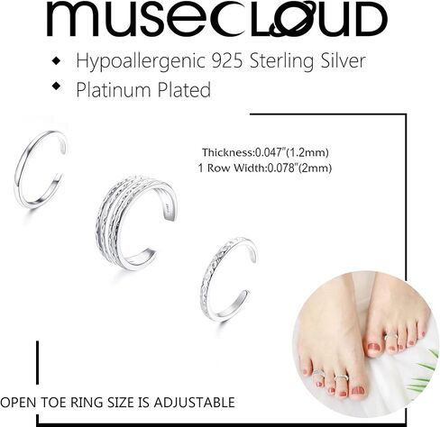 MUSECLOUD Toe Rings 925 Sterling Silver Daisy Toe Rings for Women Vintage Flower Tail Knuckle Ring Summer Beach Foot Jewelry Set Simple Adjustable Open Toe Band Ring 3Pcs in Kuwait