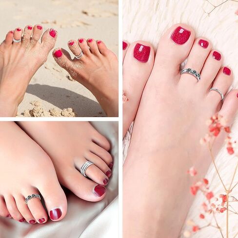 MUSECLOUD Toe Rings 925 Sterling Silver Daisy Toe Rings for Women Vintage Flower Tail Knuckle Ring Summer Beach Foot Jewelry Set Simple Adjustable Open Toe Band Ring 3Pcs in Kuwait