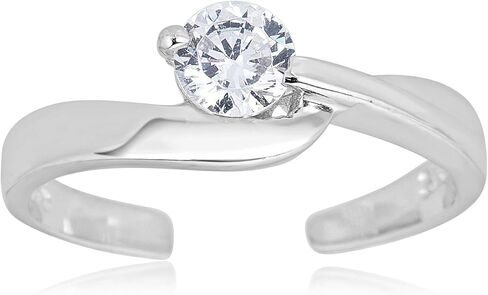 AVORA 925 Sterling Silver Adjustable Solitaire Toe Ring with Simulated Diamond CZ in Kuwait