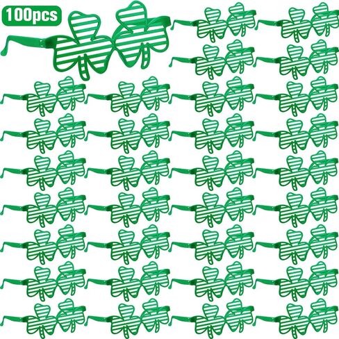 100 Pcs St. Patricks Day Shamrock Shutter Glasses Four Leaf Clover Design Sunglasses St Patricks Day Accessories Green Lucky Shutter Shades Plastic Eyewear for Kids Adult Party Props Favors Bulk in Saudi Arabia