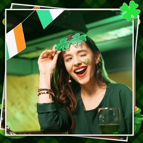 100 Pcs St. Patricks Day Shamrock Shutter Glasses Four Leaf Clover Design Sunglasses St Patricks Day Accessories Green Lucky Shutter Shades Plastic Eyewear for Kids Adult Party Props Favors Bulk in Saudi Arabia
