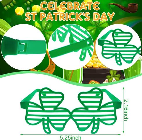 100 Pcs St. Patricks Day Shamrock Shutter Glasses Four Leaf Clover Design Sunglasses St Patricks Day Accessories Green Lucky Shutter Shades Plastic Eyewear for Kids Adult Party Props Favors Bulk in Saudi Arabia