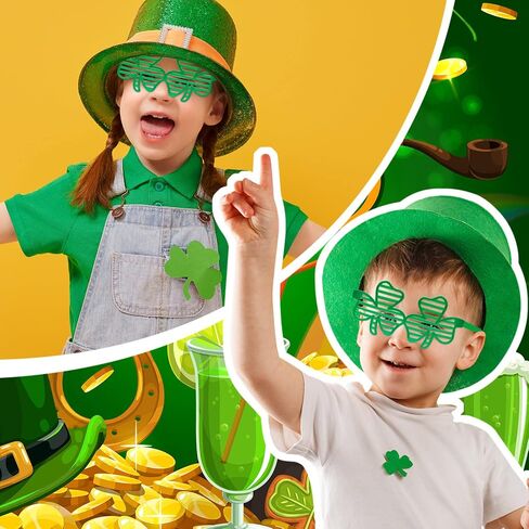 100 Pcs St. Patricks Day Shamrock Shutter Glasses Four Leaf Clover Design Sunglasses St Patricks Day Accessories Green Lucky Shutter Shades Plastic Eyewear for Kids Adult Party Props Favors Bulk in Saudi Arabia