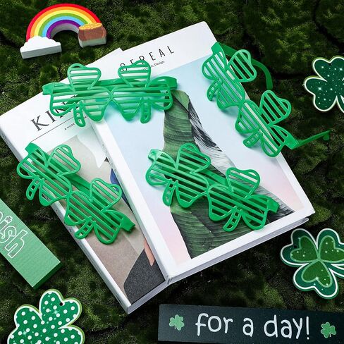 100 Pcs St. Patricks Day Shamrock Shutter Glasses Four Leaf Clover Design Sunglasses St Patricks Day Accessories Green Lucky Shutter Shades Plastic Eyewear for Kids Adult Party Props Favors Bulk in Saudi Arabia