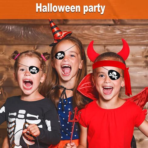 12 Pieces Halloween Party Supplies, Pirate Accessories Include 6 Red Bandana Headbands, 6 Black Felt Captain Eye Patches with Skull Crossbones in Kuwait