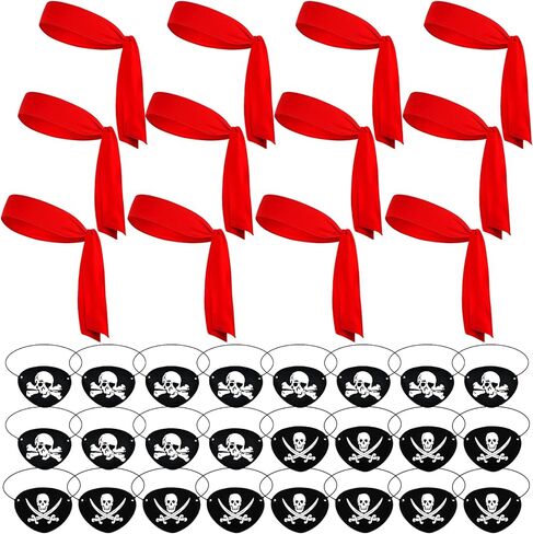 12 Pieces Halloween Party Supplies, Pirate Accessories Include 6 Red Bandana Headbands, 6 Black Felt Captain Eye Patches with Skull Crossbones in Kuwait