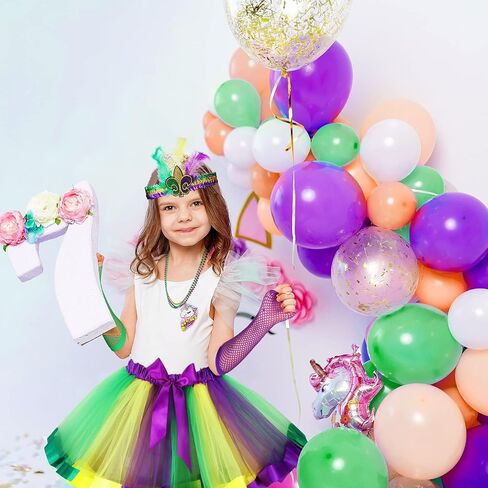 Hicarer 7 Pack Mardi Gras Costume Set for Girls Mardi Gras Accessories Set for Kids Tutu Skirt Mardi Gras Beads Feather Headband Fishnet Gloves Kids Long Stockings Birthday Party Fancy Dress in Saudi Arabia
