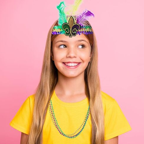 Hicarer 7 Pack Mardi Gras Costume Set for Girls Mardi Gras Accessories Set for Kids Tutu Skirt Mardi Gras Beads Feather Headband Fishnet Gloves Kids Long Stockings Birthday Party Fancy Dress in Saudi Arabia