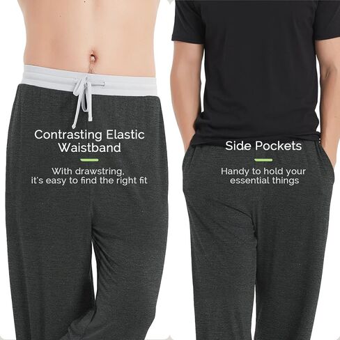 LazyCozy Men's Pajama Pants - Viscose Made from Bamboo, Soft Sleep Lounge Pants with Pockets Pj Bottoms in Kuwait