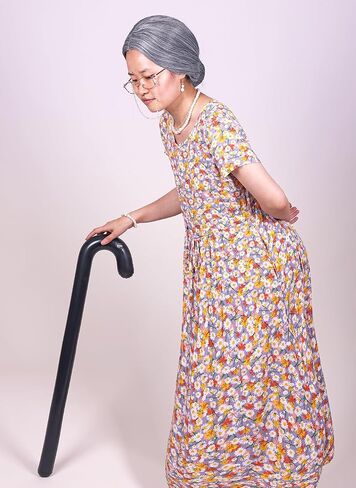 FantaLook Short Curly Gray Old Lady Cosplay Wig with Glasses EyeGlasses Chain Earrings Necklace Bracelet and Inflatable Crutch for Women Grandma Costume for 100 Days of School in Kuwait