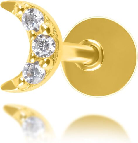 14k Gold Single Gold Cartilage Earring for Women and Men | Helix Tragus or Cartilage Piercing Jewelry with Comfortable Flat backs | Hypoallergenic Cartilage Studs in Various Designs by MAX + STONE in Saudi Arabia