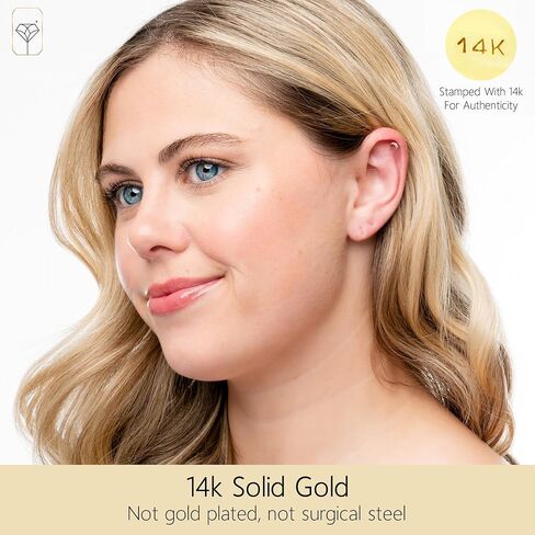 14k Gold Single Gold Cartilage Earring for Women and Men | Helix Tragus or Cartilage Piercing Jewelry with Comfortable Flat backs | Hypoallergenic Cartilage Studs in Various Designs by MAX + STONE in Saudi Arabia