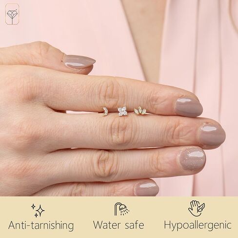 14k Gold Single Gold Cartilage Earring for Women and Men | Helix Tragus or Cartilage Piercing Jewelry with Comfortable Flat backs | Hypoallergenic Cartilage Studs in Various Designs by MAX + STONE in Saudi Arabia