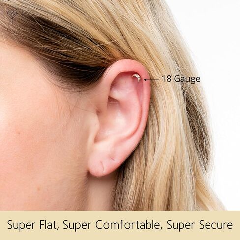 14k Gold Single Gold Cartilage Earring for Women and Men | Helix Tragus or Cartilage Piercing Jewelry with Comfortable Flat backs | Hypoallergenic Cartilage Studs in Various Designs by MAX + STONE in Saudi Arabia