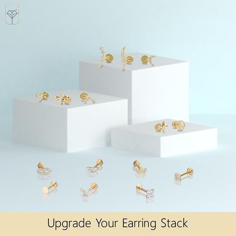 14k Gold Single Gold Cartilage Earring for Women and Men | Helix Tragus or Cartilage Piercing Jewelry with Comfortable Flat backs | Hypoallergenic Cartilage Studs in Various Designs by MAX + STONE in Saudi Arabia