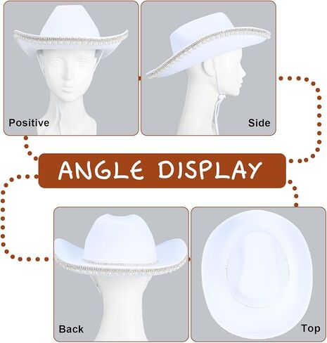 قبعة رعاة البقر باللؤلؤ من حجر الراين Yoiemivy للنساء - قبعة رعاة البقر الغربية مع نظارة شمسية على شكل قلب - قبعة راعية البقر البيضاء للعروس وأزياء حفلات توديع العزوبية - تغليف صندوق (أبيض) in Kuwait