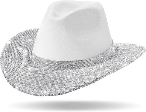 Panitay Rhinestone Glitter Cowgirl Hat Sparkly Bandana with Fringe Set for Disco Cosplay Wedding Bachelorette Party in Saudi Arabia