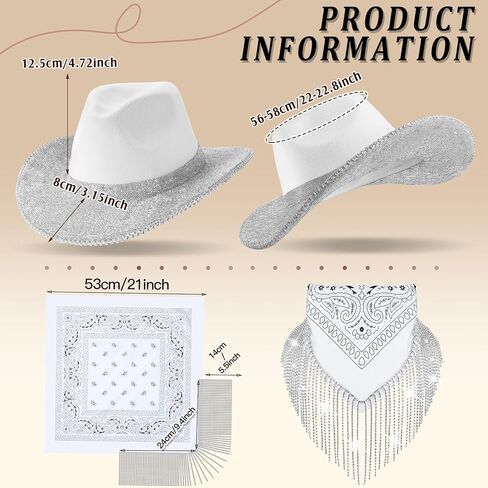 Panitay Rhinestone Glitter Cowgirl Hat Sparkly Bandana with Fringe Set for Disco Cosplay Wedding Bachelorette Party in Saudi Arabia