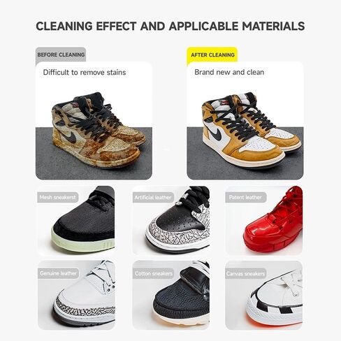 مجموعة تنظيف الأحذية الرياضية HuanRanYo | منظف ​​أحذية فاخر 4 أونصة، فرشتان، وممحايتان | آمن على جميع الأقمشة - مناسب للأحذية البيضاء، والأحذية الرياضية، والأحذية طويلة الرقبة، والقماش، وجلد النوبوك in Kuwait